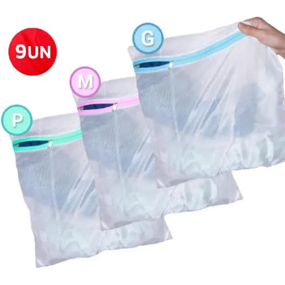 Kit 9 Sacos Protetores Para Lavar Roupas Delicadas ( 3 P + 3 M + 3 G)