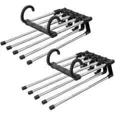 Kit com 2 Cabides para Calças Multifuncional de Inox com 5 Divisorias Multiuso