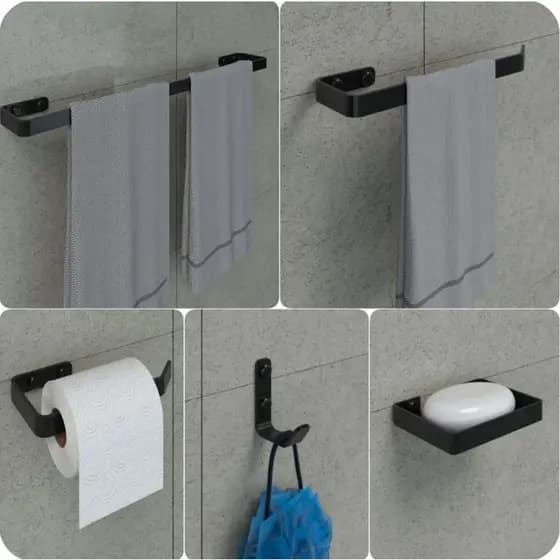 Kit Banheiro Suporte Acessorio Preto Fosco 5 Peças Aluminio