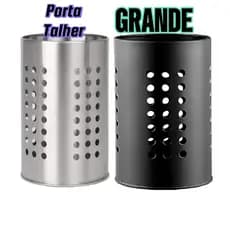Escorredor de Talheres Grande em Inox Preto e Prata Redondo Clink Porta Talheres