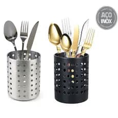 Escorredor de Talheres em Inox Preto Redondo Clink Porta Talheres 9,5cmx12cm
