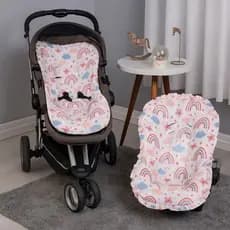 Kit Conjunto Capa de Carrinho e Capa de Bebê Conforto Universal Estampado 100% Algodão