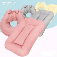 Kit Ninho Casulinho Recém Nascido Sensorial e Almofada Amamentação Babado Liso