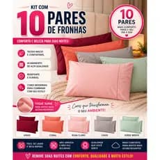Kit 10 PARES De Fronhas 400 fios Ponto Palito Cores Lisas