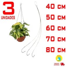 Kit 1 a 3 Cabo de aço corrente pendurar vaso planta revestido 3 ou 4 gancho