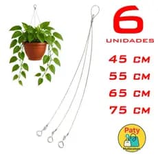 Kit 1 a 6 Cabo de aço corrente pendurar vasos para plantas revestido 3 gancho suporte
