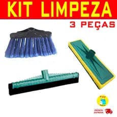 Kit Limpeza vassoura rodo duplo lava piso azulejo esfregão sem cabo faxina