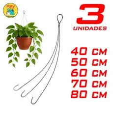 Kit 1 a 3 Cabo de aço PRETO corrente pendurar vaso planta revestido 3 ou 4 gancho