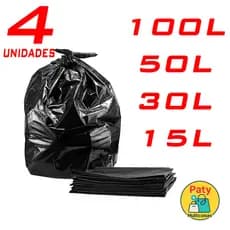 Kit 1 a 4 Pacote Saco Lixo Preto Resistente 15 30 50 100 litros