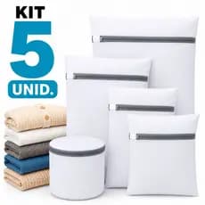 Kit 5 Sacos Para Lavar Roupas Lavadora Evita fiapos Pelos Pet Protege Peças Íntimas e delicadas