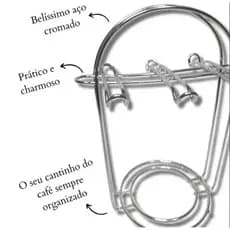 Organizador Suporte Porta Xícaras De Café E Pires 6 Ganchos De Mesa