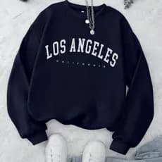 Moletom Feminino Gola Careca Flanelado Los Angeles Premium Sem capuz