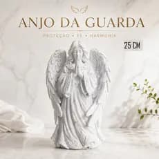 Anjo da Guarda 25cm Estátua Decorativa Religiosa Premium Proteção Fé Harmonia Proteção Paz e Espiritualidade