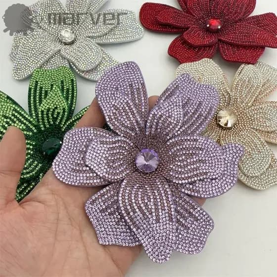 MARVER Tecidos De Broche De Flor , Suprimentos De Costura Artesanal Tridimensional DIY Remendos De Flores De Strass