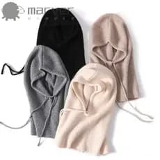 Bonés Com Capuz De Malha De Inverno MARVER , Chapéu Balaclava Elástico À Prova De Vento , Gorros Ajustáveis Cordão