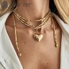 Colar Com Pingente De Coração De Amor MARVER , De Corrente Contas De Design Minimalista De Comprimento Longo , Estilo Vi