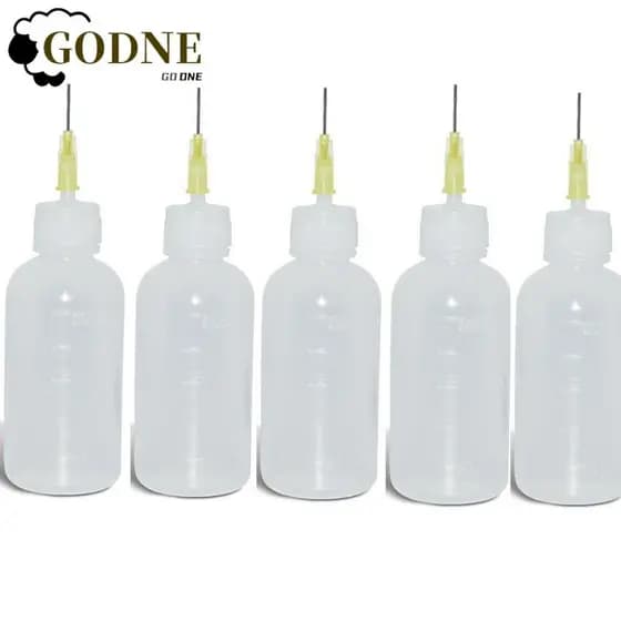 GODNESSFO 5pcs Dispensador De Fluxo Líquido , Garrafa De Ponta De Agulha À Prova De Vazamento , PE + Aço Inoxidável