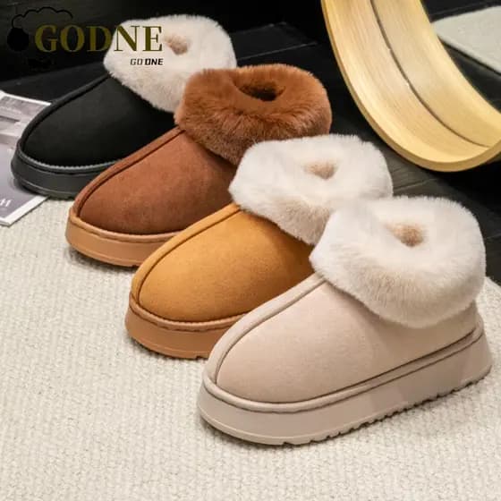 Botas De Neve GODNESSFO , Chinelos Macios E Fofos De Pelúcia , Sapatos De Algodão Quente Antiderrapantes De Pele Sintéti