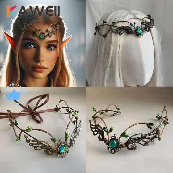 Coroa De Elfo KAWEII , Acessório De Casamento Com Tema De Bruxa Vestido , Design De Videira , Diadema De Fadas