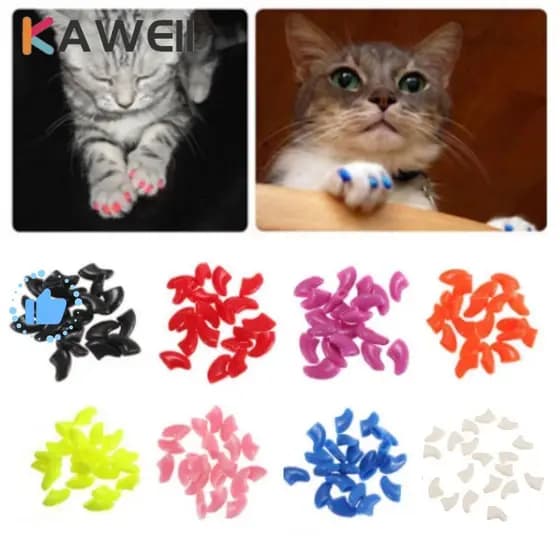Capas Macias Para Unhas Gatos KAWEII , Protetor Colorido De Silicone De Animais De Estimação , Tampas Antiarranhões Gato
