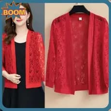 BOOM Cardigan Feminino De Verão , Camisa De Ar Condicionado De Renda Floral Com Amarração , Cardigã Curto Respirável De
