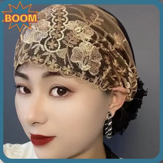 Lenço De Cabeça BOOM , Chapéu Elástico Bordado De Flores , Capa Completa Respirável , Cabelo Branco , Feminino