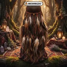 MISWINGDO Tiara Tribal Indiana , Cocar Étnico Boho Chique Com Borla De Penas , Boêmia Miçangas