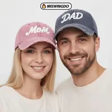 Chapéu De Pai De Algodão Lavado MISWINGDO , Boné De Beisebol Ajustável Com Aba Rasgada MOM DAD , Desgastado