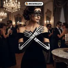 Luvas De Caveira MISWINGDO , Esqueleto Elásticas De Dedo Completo , Dramatização De Fantasia Inteiro Longo