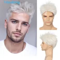SUBING Perucas Brancas Com Corte Pixie , Peruca Sintética Masculina De Fibra De Alta Temperatura Realista , Cabelo Curto