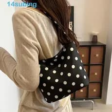 SUBING Bolsa De Ombro De Bolinhas , Sacola De Nylon De Cor Doce , Leve De Grande Capacidade