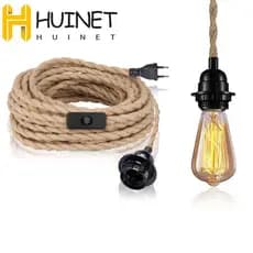HUINET Luminária Pendente 220v Estilo Industrial Corda Linha Fazenda Botão Interruptor Bases Da Lâmpada