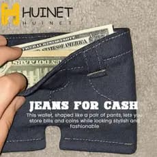 Carteira Em Formato De Mini Jeans HUINET , Porta-Cartões Retrô Fino Para Calças De Bolso , Bolsa De Troca Dobrável Bifol