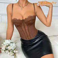 Espartilho De Renda CHARACTER, Camisola Transparente Sem Mangas , Colete Suspensor De Tanques De Ajuste Fino Oco