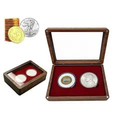 Vitrine De Moedas Duplas De Madeira , 17/20/25/27/30/33/38/40mm , Suporte Para Coleção , Desafio Comemorativo , Caixa De