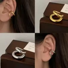 Piercing Fake Orelha Duplo Brinco Pressão Argola Dourado Prateado