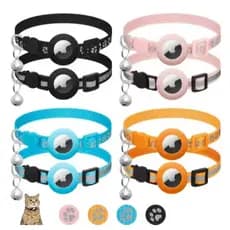 Coleira Para AirTag Refletiva Com Capa Protetora De Silicone Para Gatos e Cachorro De Nylon Ajustável