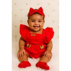 ROMPER VERMELHO NATAL BEBE MENINA COM LAÇO