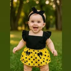Romper Bebe Menina ABELHINHA com Laço de cabeça