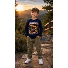 CAMISETA MANGA LONGA DINOSSAURO ALGODAO