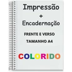 impressão de apostila  tamanho a4 COLORIDA frente e verso  com 1 encadernação  ATE  150 páginas