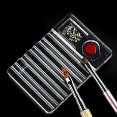 Organizador De Pincéis Unhas Com Paleta Acrílica Transparente Nail Designer Luxo Pronto Entrega