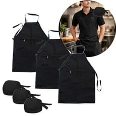 Kit 3 Bandana + Avental Oxford Pizzaria Garçom Churrasqueiro