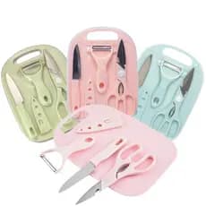 Conjunto Para Cozinha Tábua Faca Descascador Tesoura 4 Pçs