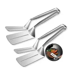 Pinça Pegador Espátula Pegadora Dupla para Alimentos Kit com 2 em Inox