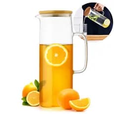 Jarra De Suco de  Vidro Doppio Com Tampa De Bambu Suco Água 1,2litros