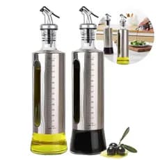 Kit 2 Porta Azeite Galheteiro Com Bico Dosador Vidro Metal Inox Visor 500ml