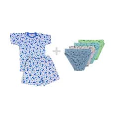 Kit pijama infantil masculino curto + 06 cuecas - 100% algodão | Kit Verão Completo