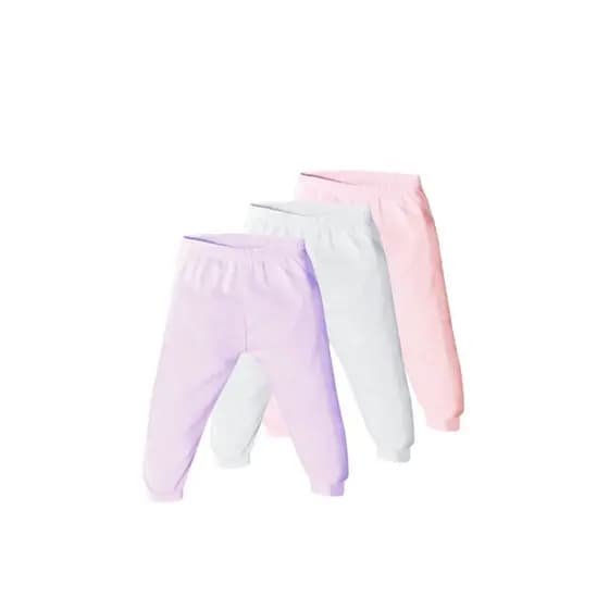 Kit com 3 mijão calça bebê 100% algodão feminina com punho ajustado