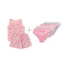 Kit pijama infantil regata feminino + 06 calcinhas - Malha 100% algodão | Kit Verão Completo